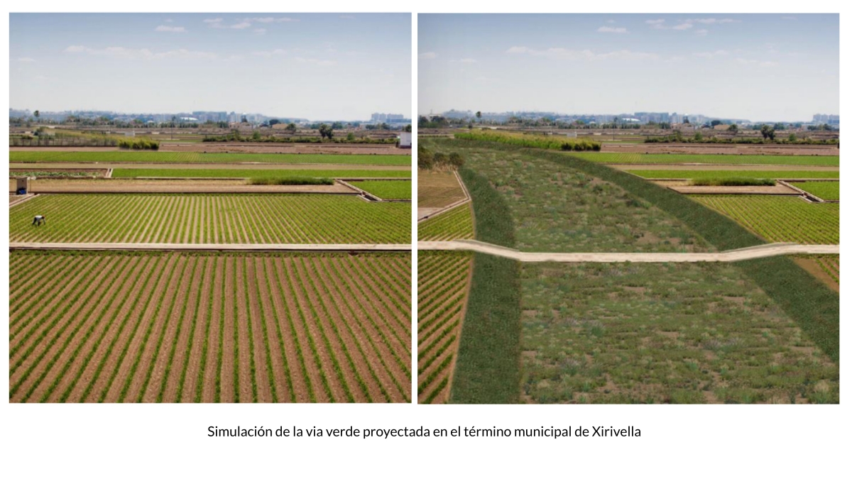 Simulación de la vía verde proyectada en el término municipal de Xirivella.