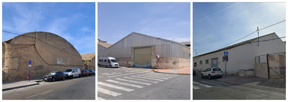Tres de las naves a demoler en el sector de Poniente del Puerto de Alicante.