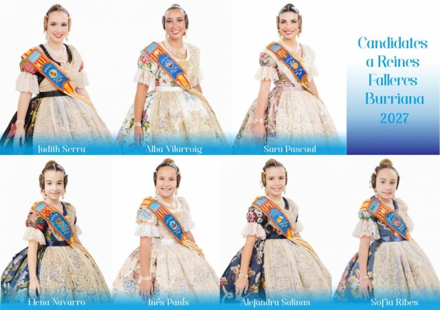 Siete jóvenes presentan sus candidaturas a Reinas Falleras de Burriana: la votación, el 24 de agosto