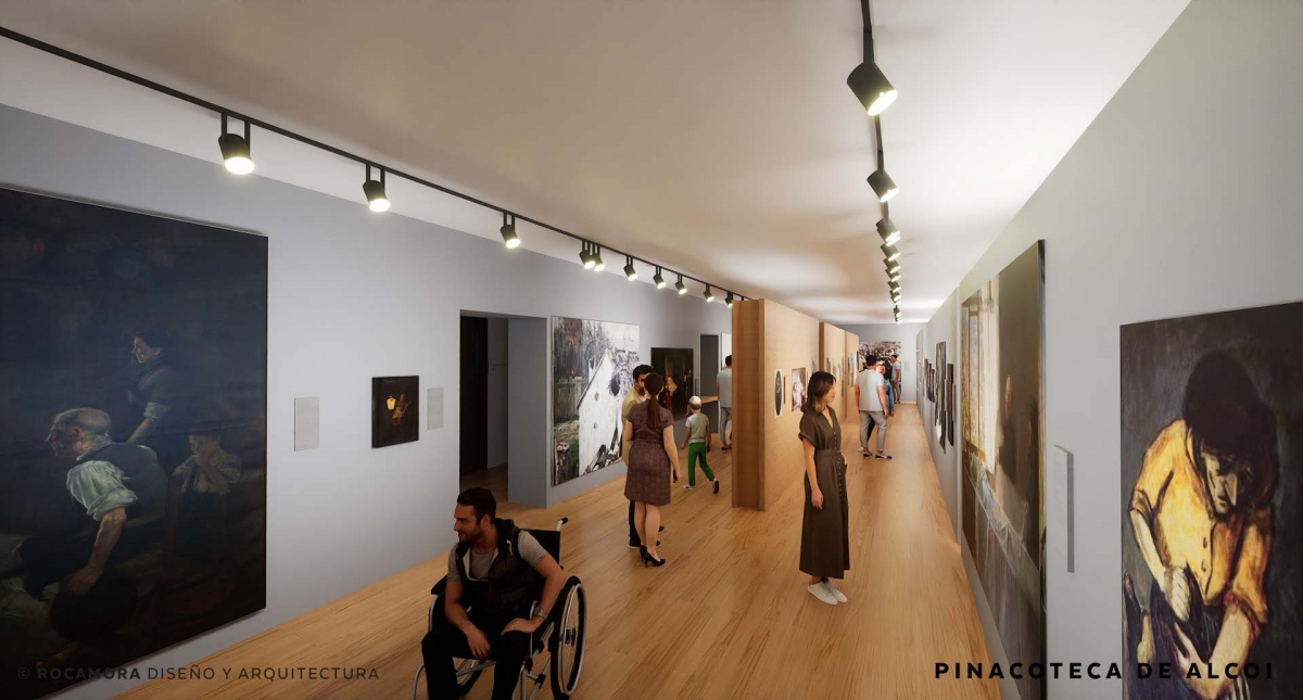 Simulación de una sala de la Pinacoteca.
