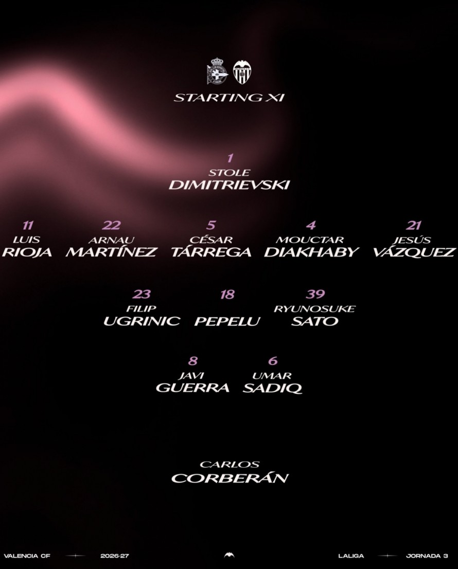 El once del Valencia CF para el partido frente al Deportivo en Riazor