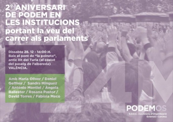 Podemos celebra en Valencia su segundo aniversario en las instituciones con el objetivo de 