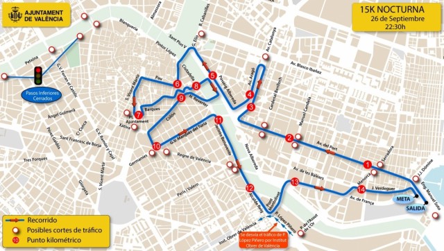 El Ayuntamiento de València establece un dispositivo especial de tráfico para la carrera 15K Nocturna de este sábado