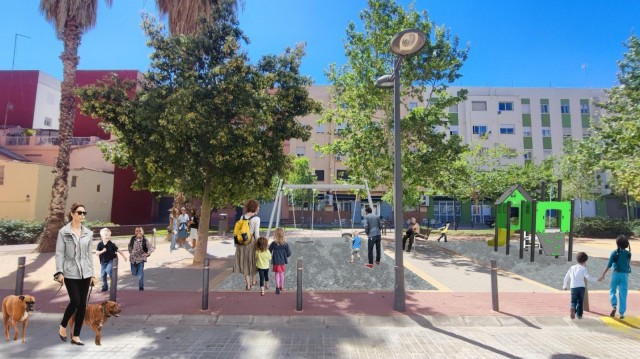 El Ayuntamiento remodela la plaza Portadores de la Virgen de Pinedo y amplia la zona de juegos