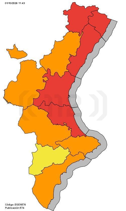 Mapa alerta meteorológica para el viernes en la Comunitat Valenciana