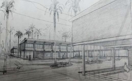 Boceto de Serrano Bru con perspectiva de las unidades escolares -