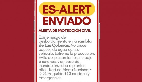 Envían a los móviles de Los Alcázares un mensaje de Es-Alert por riesgo de desbordamiento en la rambla de Las Colonias