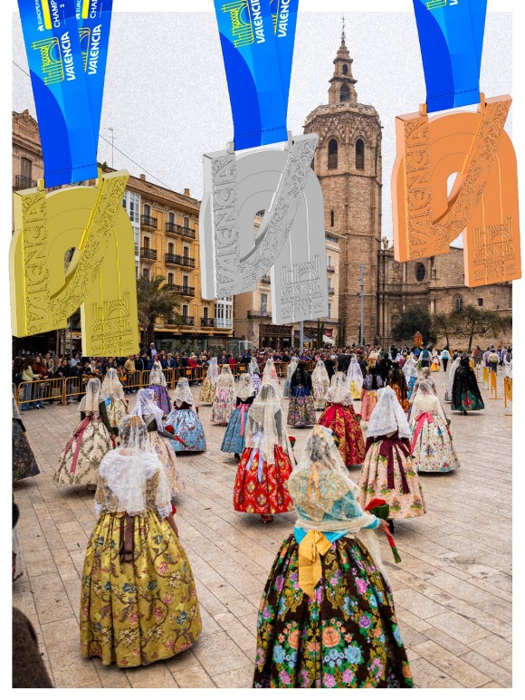 Valencia 2027 presenta sus medallas, un homenaje a la seda fallera y a la identidad valenciana