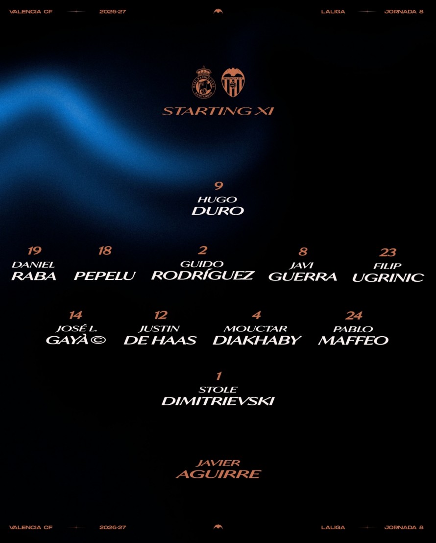 El once del Valencia CF contra el Racing de Santander