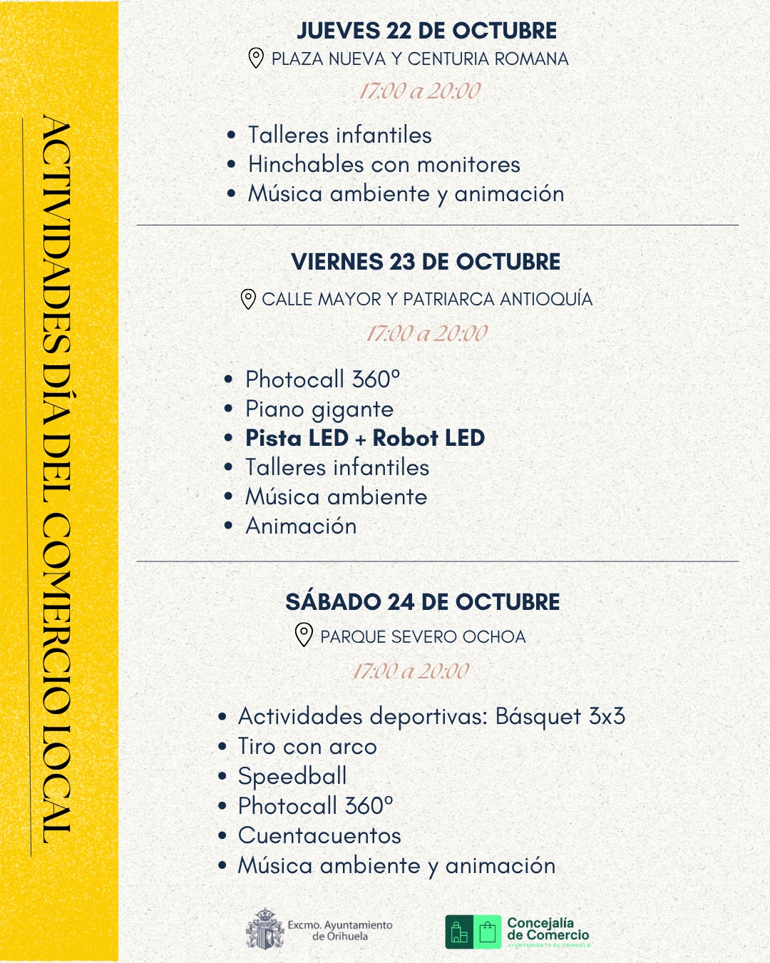 Cartel de actividades para conmemorar el Día del Comercio de Orihuela. 