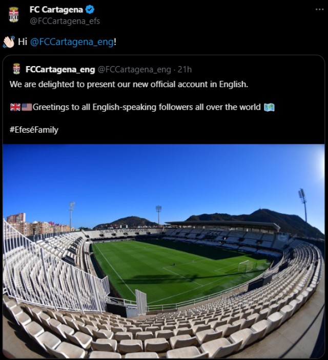 El Cartagena se lanza en inglés en la red social X