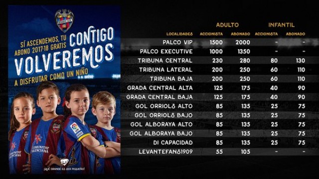 El Levante regalará el abono en Primera si logra el ascenso en la 16/17