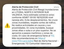 Emergencias envía un Es-Alert por riesgo de inundaciones en el litoral norte y el interior sur de Valencia