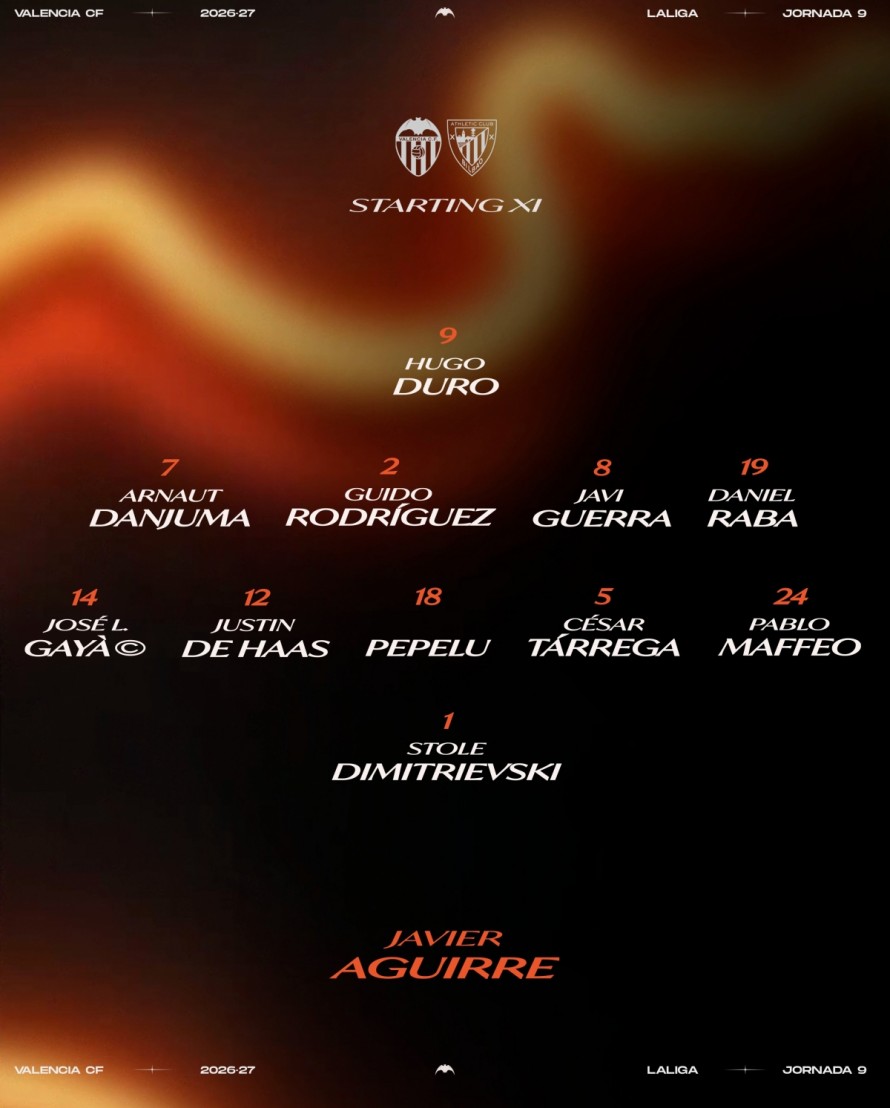 El once del Valencia CF contra el Athletic
