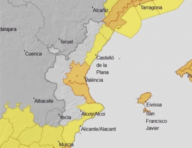 Aemet rebaja a naranja y amarillo los avisos meteorológicos en la Comunitat Valenciana