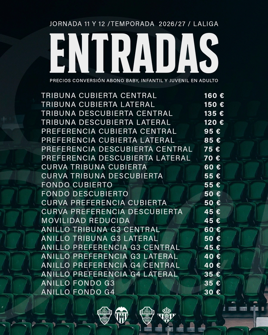 Precio de las entradas para el Elche CF-Valencia CF