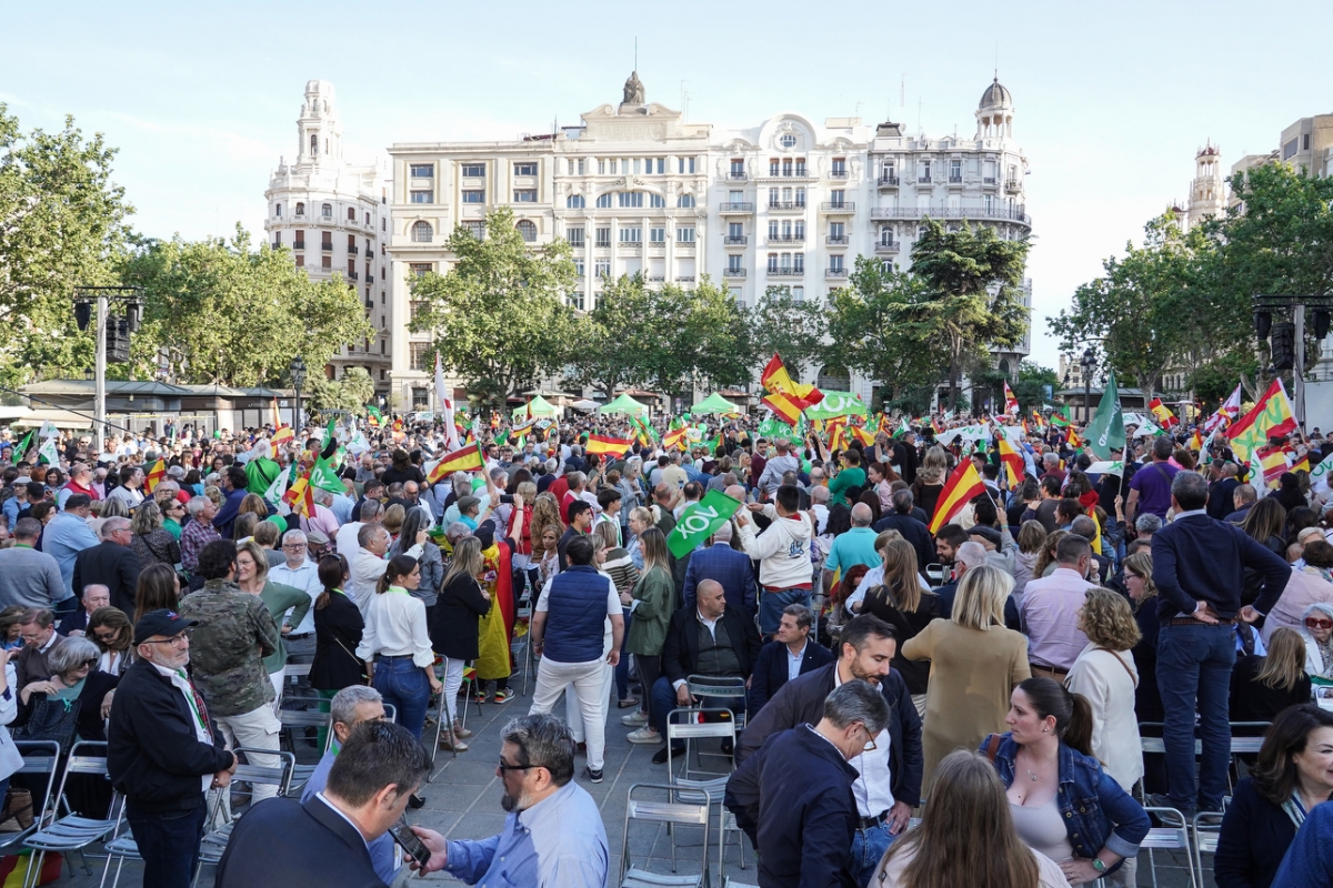 Mitin de Vox en la Plaza del Ayuntamiento en mayo de 2023.