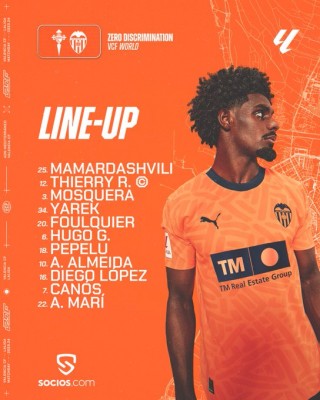 Este es el once del Valencia CF contra el Celta