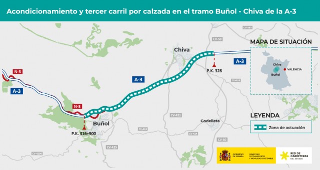 Transportes obtiene visto bueno ambiental para ampliar a tres carriles la A-3 entre Buñol y Chiva 