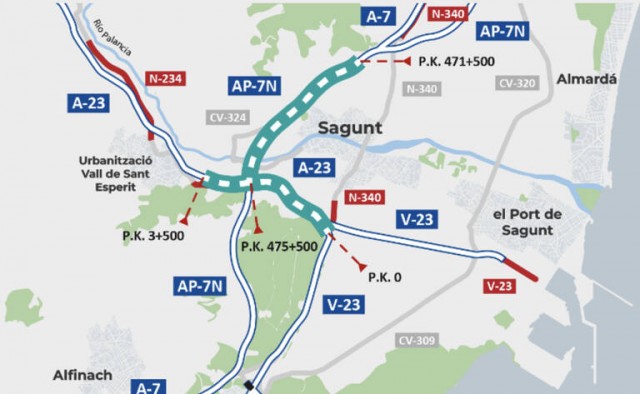 Transportes formaliza por 2,1 millones la redacción del proyecto de mejora de conexiones de la A-23 en Sagunt