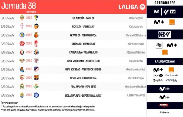 Ya se conocen los horarios de la jornada 38 de LaLiga