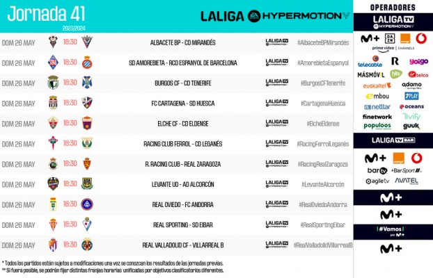 Horario unificado en las dos últimas jornadas de Segunda: el Levante ya sabe cuándo recibirá al Alcorcón