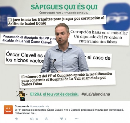 A la Valenciana ataca en redes a Clavell (PP) para ganar el segundo diputado por Castellón