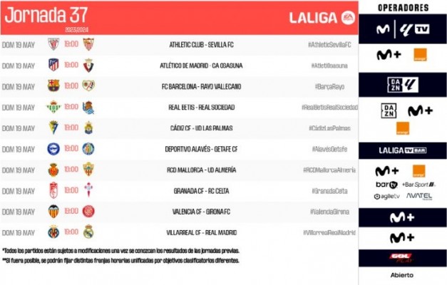 Ya se conocen los horarios de la jornada 37 de LaLiga