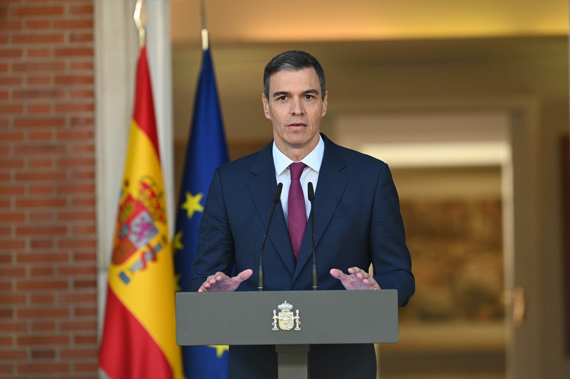 Pedro Sánchez, durante su comparecencia este lunes. Foto: MONCLOA - 