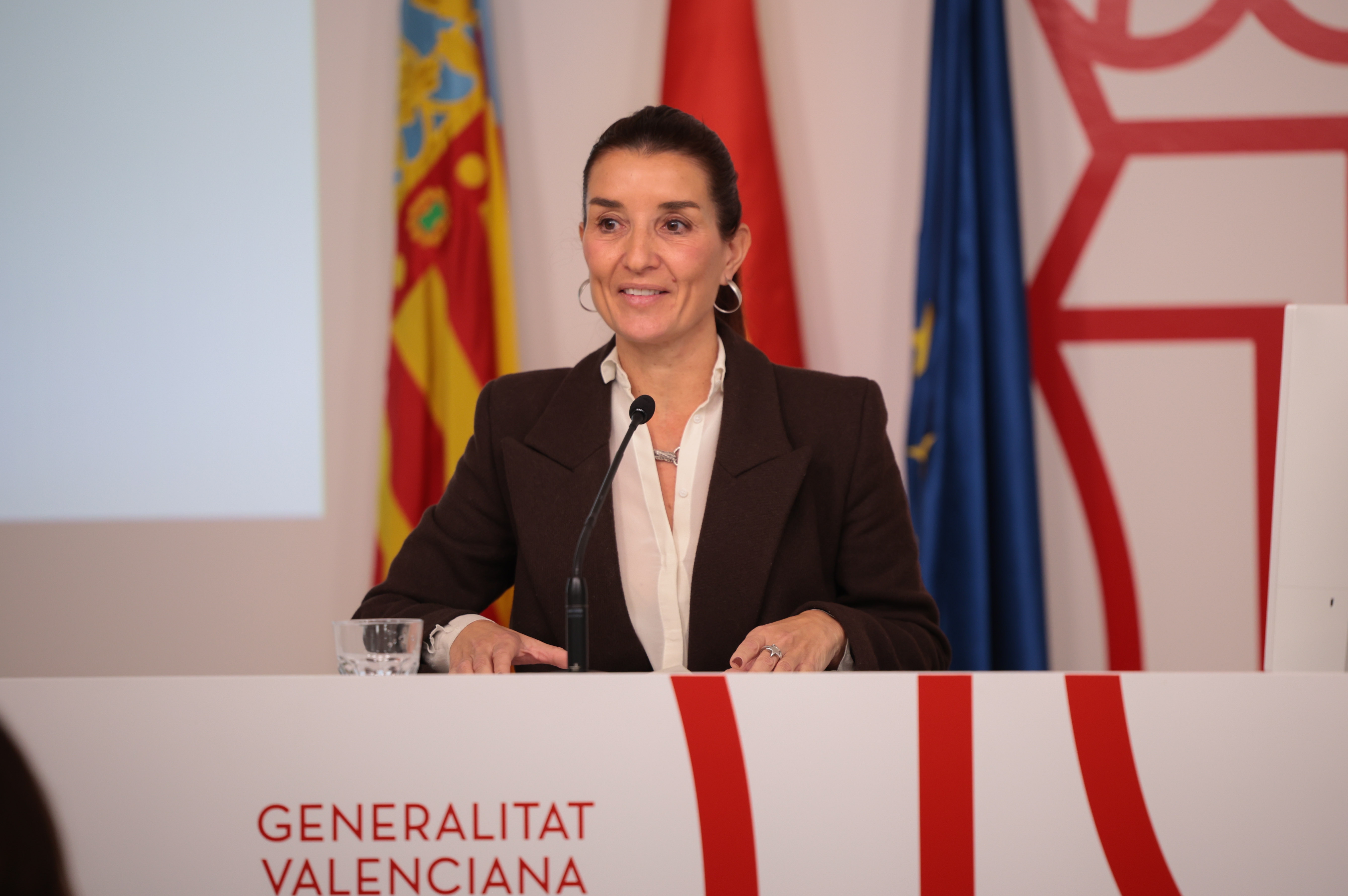 La portavoz del Consell, Ruth Merino, en la rueda de prensa de este martes. Foto: GVA - 
