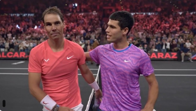Alcaraz vence a Nadal tras 6 bolas de partido en un maratón en Las Vegas