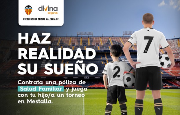 Divina Seguros lanza una promoción en la que invita a los nuevos asegurados a jugar un torneo en Mestalla 