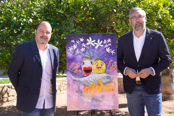 El pintor José Miguel Muñoz crea el cartel de Santomera como Municipio de Llegada del Entierro de la Sardina