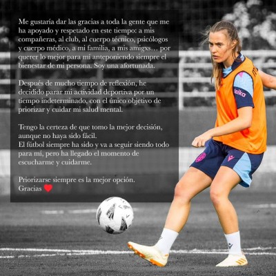 Anna Torrodà deja el fútbol por un tiempo indeterminado por salud mental
