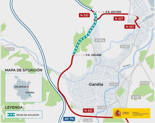 Adjudicada por 1,7 millones la mejora de la seguridad vial de la N-332 en el acceso norte a Gandia