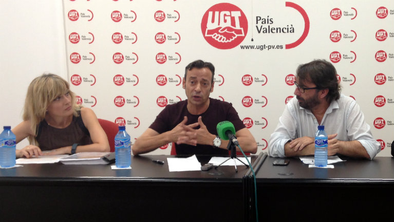 Carlos Faubel -en el centro- durante una rueda de prensa de UGT-PV. Foto: VP - 