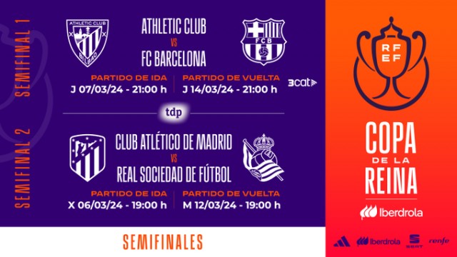 Athletic Club-Barça y Atlético de Madrid-Real Sociedad, semifinales de la Copa de la Reina