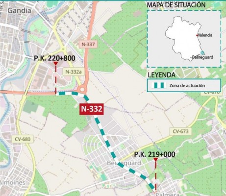 Transportes aprueba el trazado para mejorar la carretera N-332 a su paso por Bellreguard y Gandía