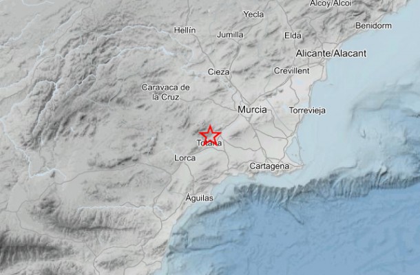 Un terremoto de magnitud 2,8 hace temblar Totana la noche de este lunes