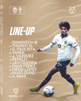 Este es el once del Valencia contra el Celta de Vigo