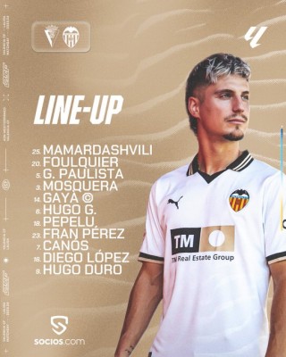 Este es el once del Valencia CF contra el Cádiz