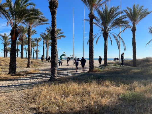 Estudiantes del colegio San Cristóbal limpian de residuos la playa del Planetario de Castelló