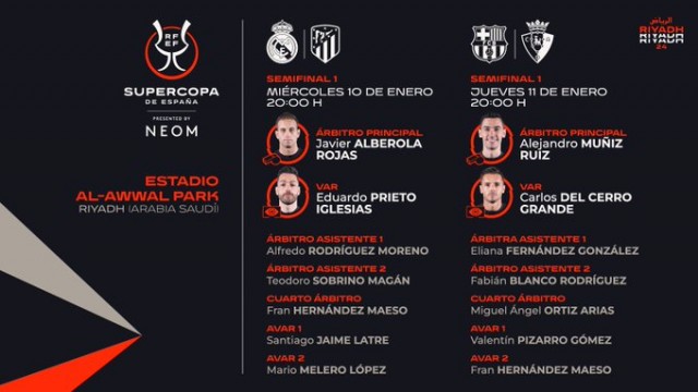Alberola Rojas y Muñiz Ruiz pitarán las semifinales de la Supercopa de España en Arabia