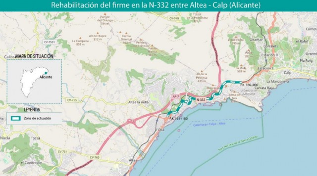 Transportes formaliza por 437.180 euros las 
obras de rehabilitación de la carretera entre Altea y Calp