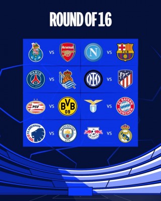 Leipzig-Real Madrid, Nápoles-Barça, Inter-Atlético y PSG-Real Sociedad, en octavos de Champions