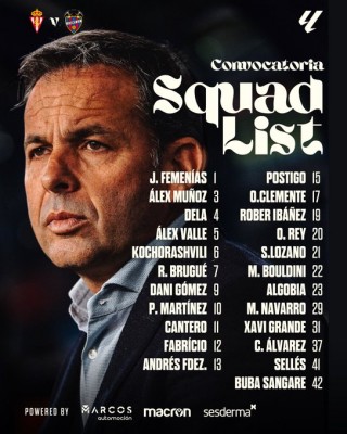 La convocatoria del Levante UD para viajar a Gijón