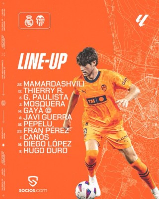 Este es el once del Valencia contra el Real Madrid