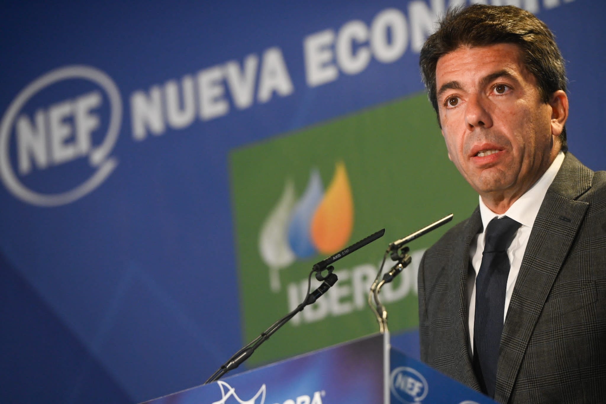 El presidente de la Generalitat, Carlos Mazón, en Fórum Europa este jueves. Foto: KIKE TABERNER - 