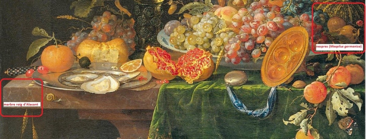 Fragment del quadre d’Abraham Mignon Stilleven met vruchten en oesters. 1660, Rijksmuseum, Amsterdam.  - 