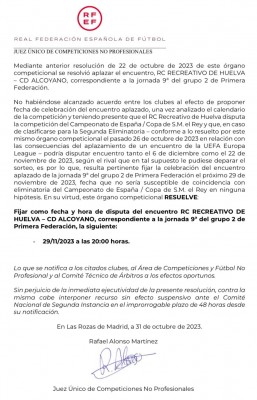 El Recreativo-Alcoyano se jugará la tarde-noche del 29 de noviembre